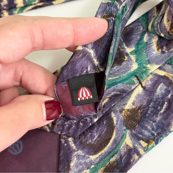 The Custom Shop Silk Tie Abstract Pattern Pointed Purple Green Mens One Size - Picture 9 of 10